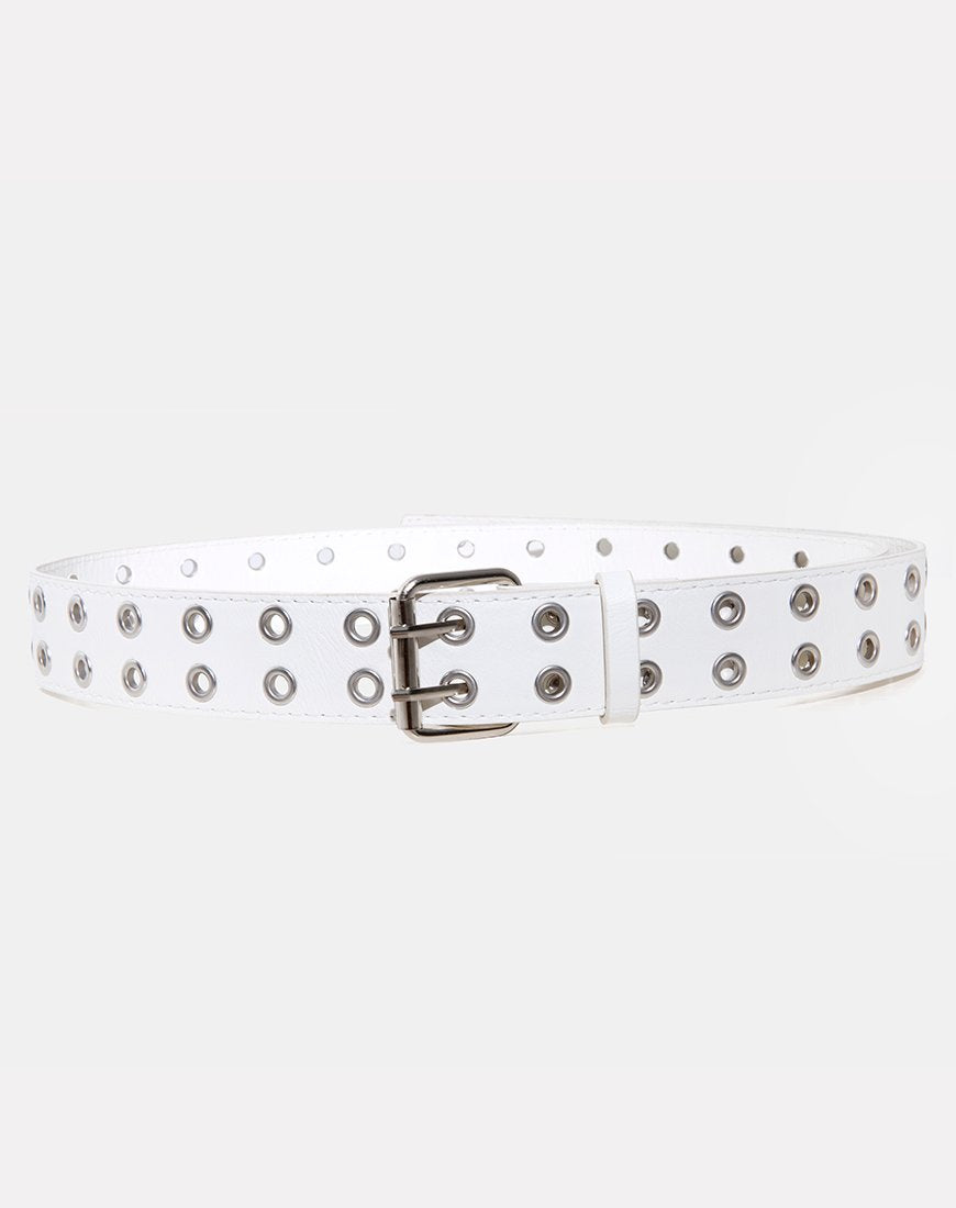 Afbeelding van Dubbele Grommet Riem in Punk Wit PU
