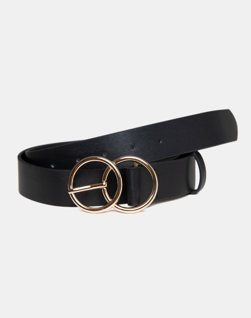 Afbeelding van Zwarte Pu Riem met Gouden O-Ring Gesp