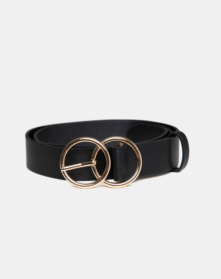 Zwarte Pu Riem met Gouden O-Ring Gesp