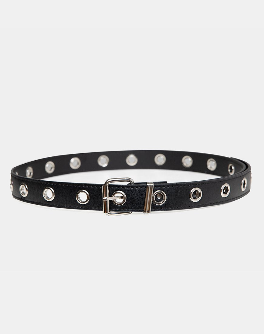 Afbeelding van Enkele oog Grommet riem in PU leer Zwart