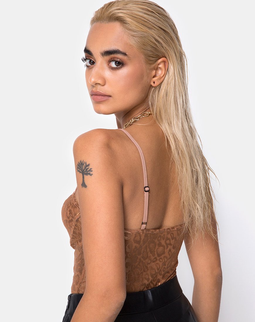 Afbeelding van Calani Bodice in Leopard Sheen Net Caramel