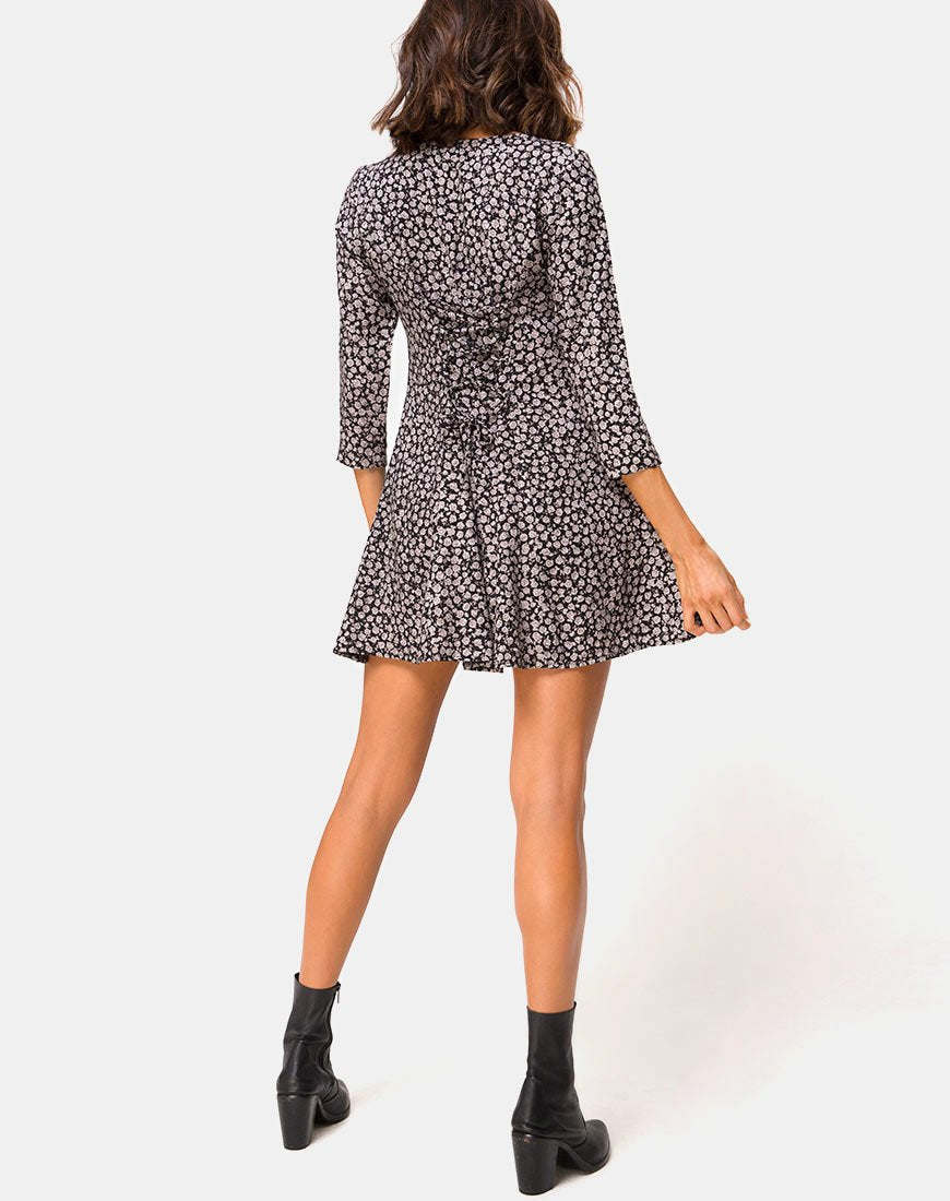 Afbeelding van Camisa Swing Dress in Ditsy Rose Zwart