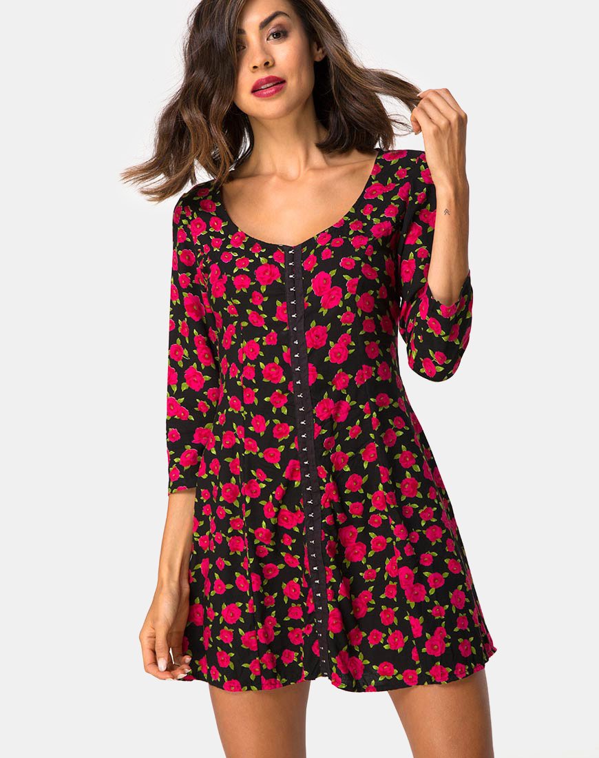 Camisa Jurk in Rode Bloei