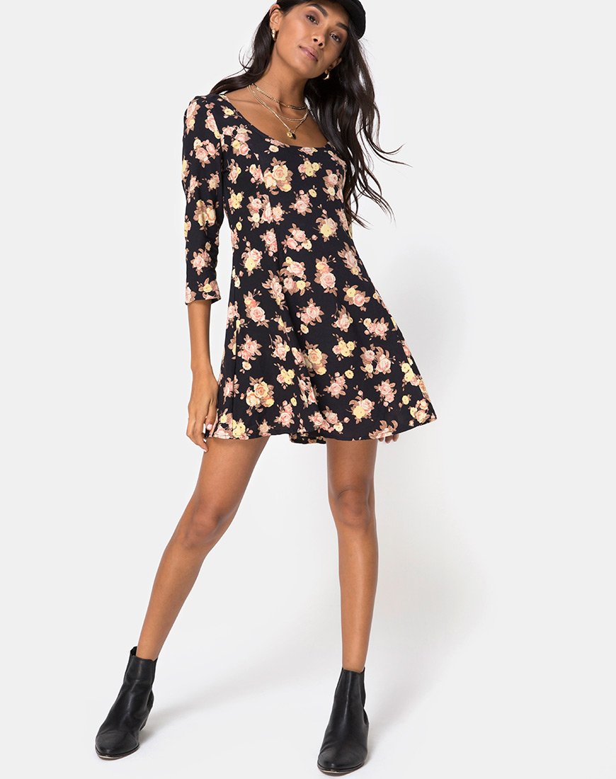 Afbeelding van Camosa Swing Dress in Antique Rose Zwart