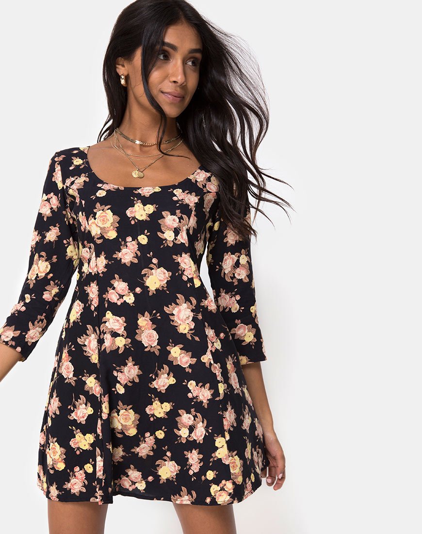 Afbeelding van Camosa Swing Dress in Antique Rose Zwart