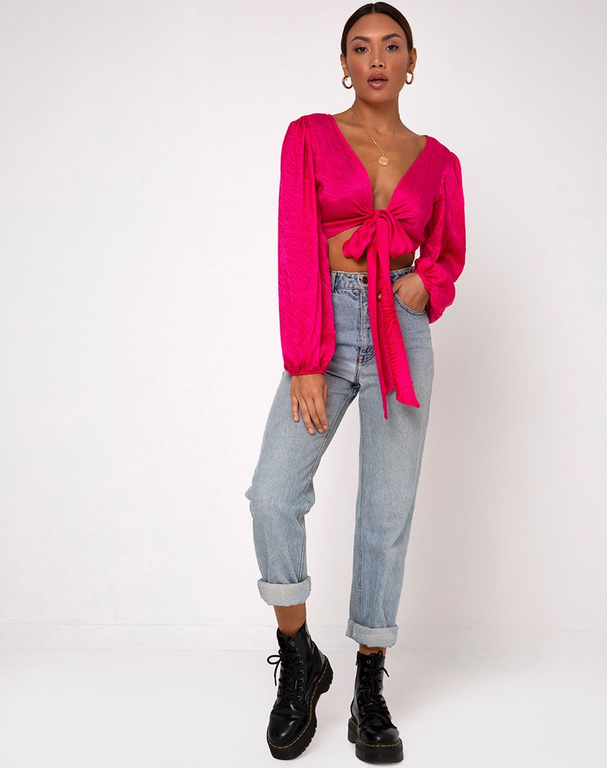 Afbeelding van Carina Crop Top in Satijn Zebra Fuchsia