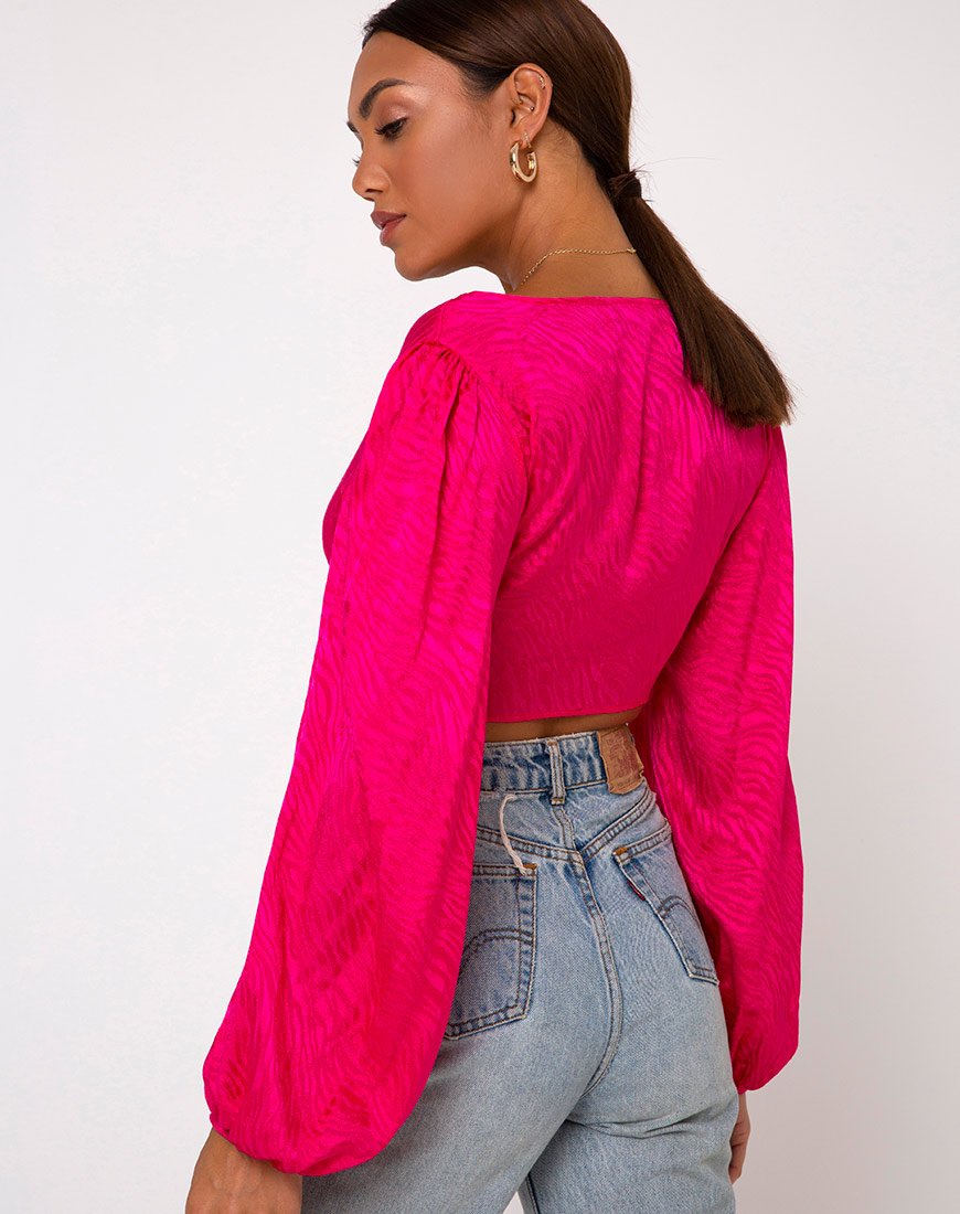 Afbeelding van Carina Crop Top in Satijn Zebra Fuchsia
