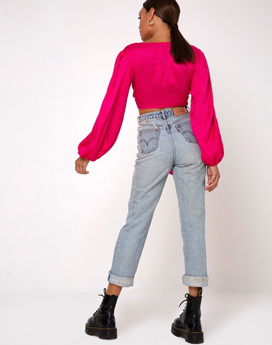Afbeelding van Carina Crop Top in Satijn Zebra Fuchsia