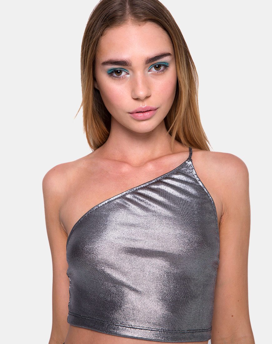 Carina Top in Drape Knit Zilver Metallic