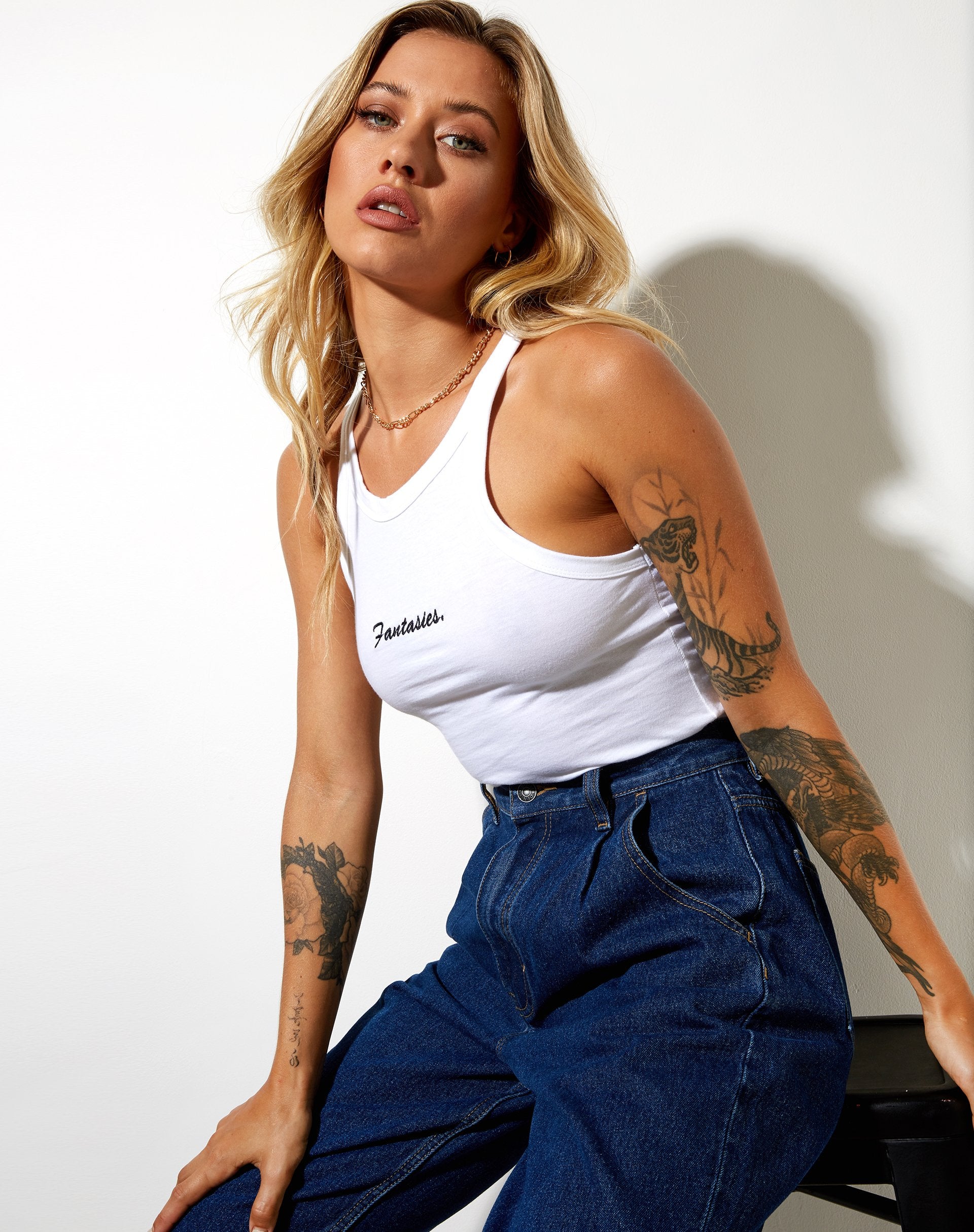 Afbeelding van Carter Vest Top in Lycra Wit Fantasies Embro