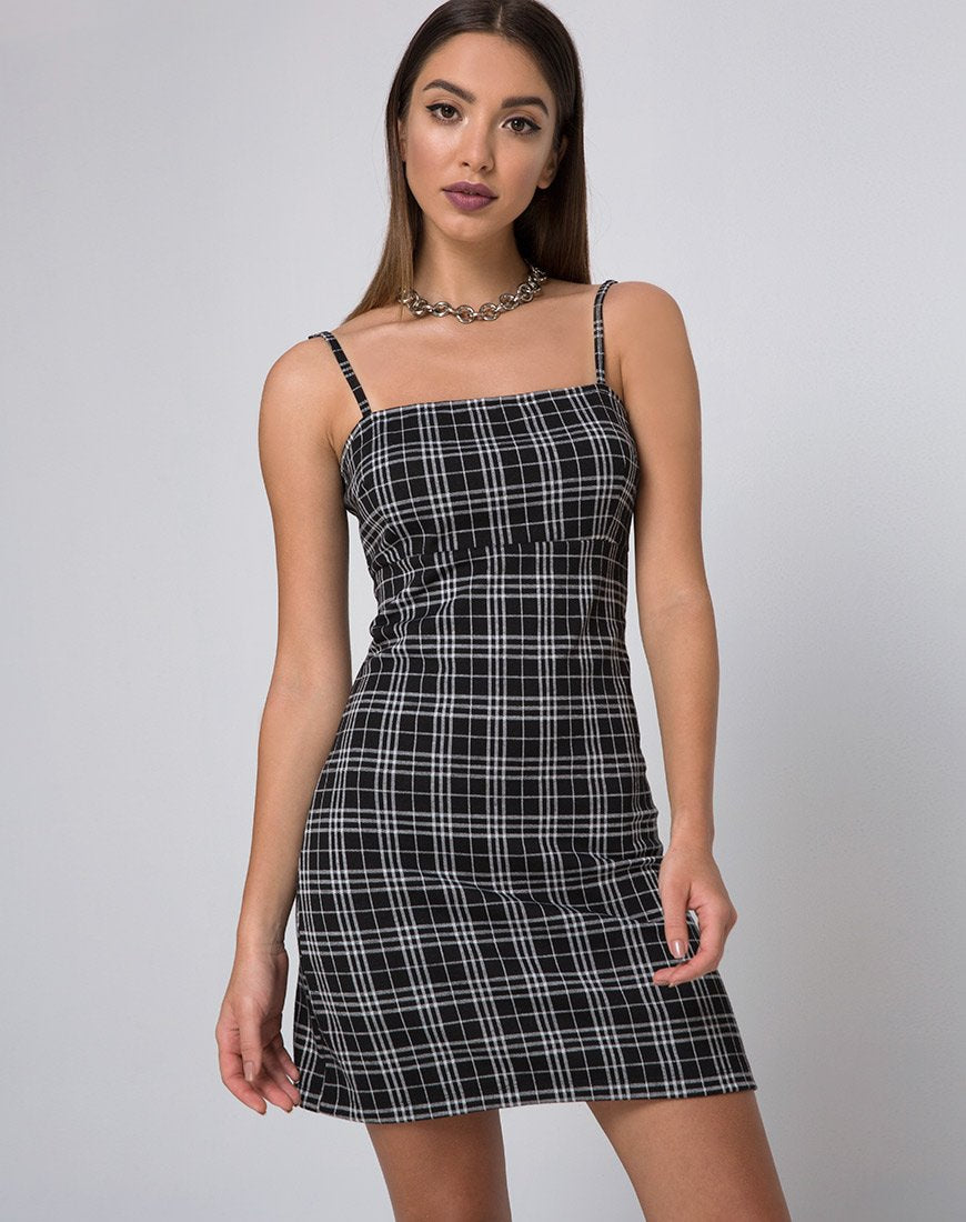 Afbeelding van Cecile Slip Dress in Mono Plaid Zwart