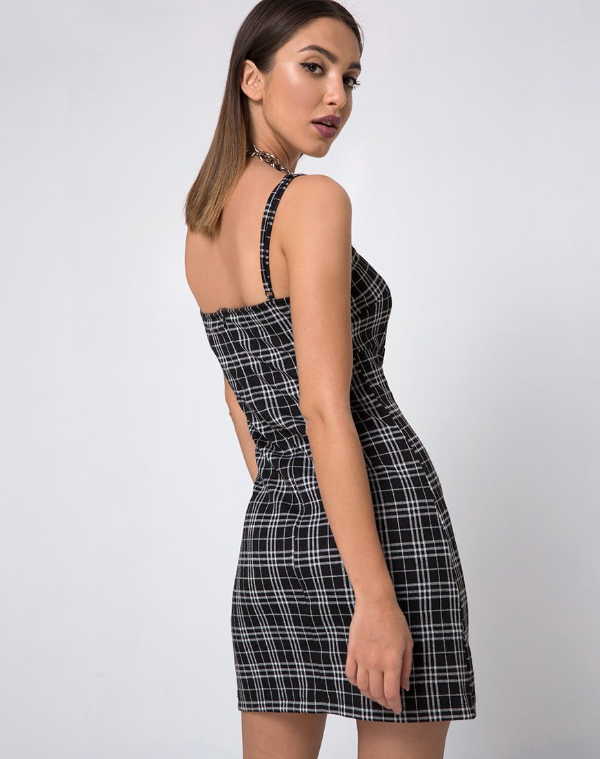 Afbeelding van Cecile Slip Dress in Mono Plaid Zwart
