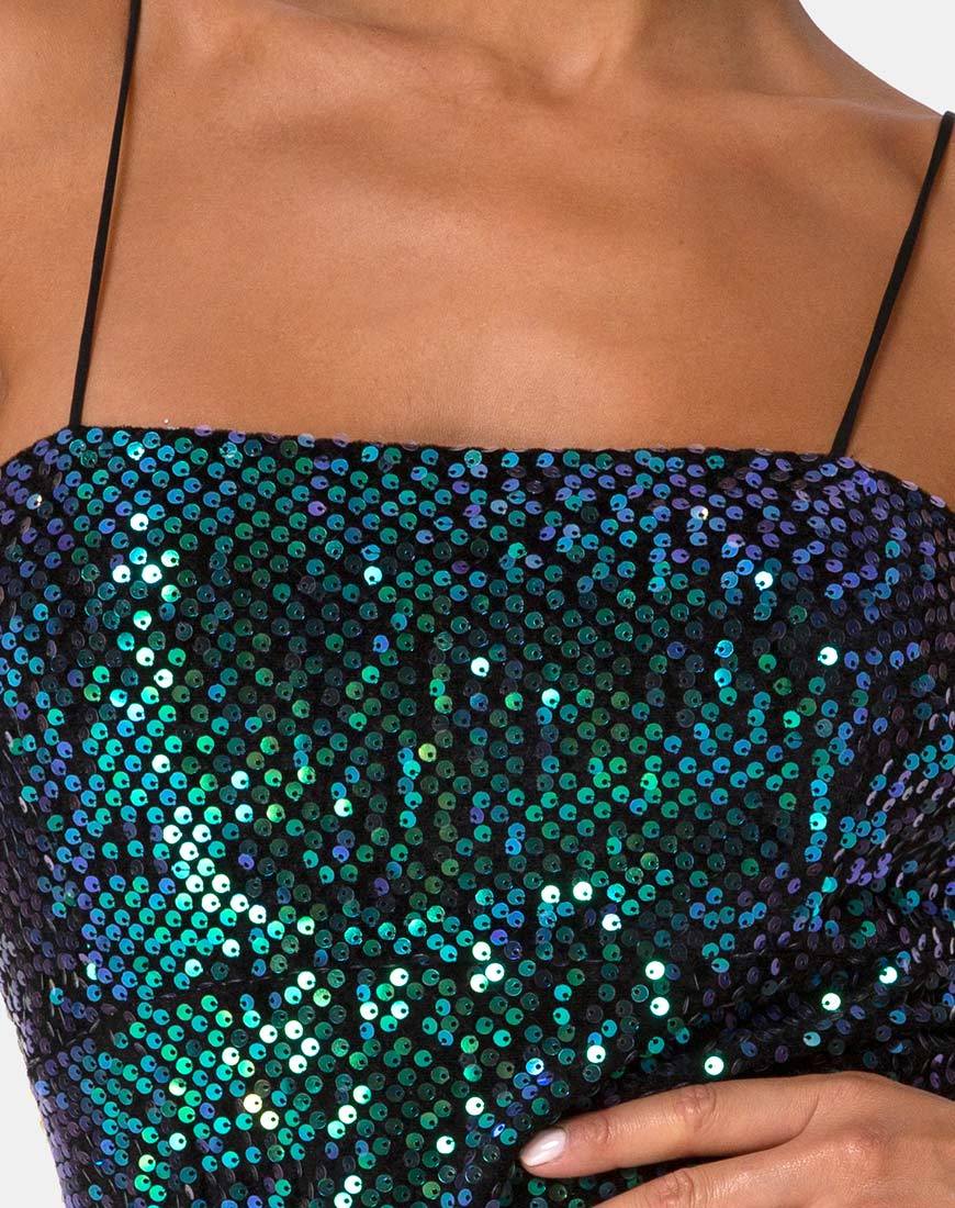 Afbeelding van Cecile Slip Dress in Velvet Green Iridescent Sequin