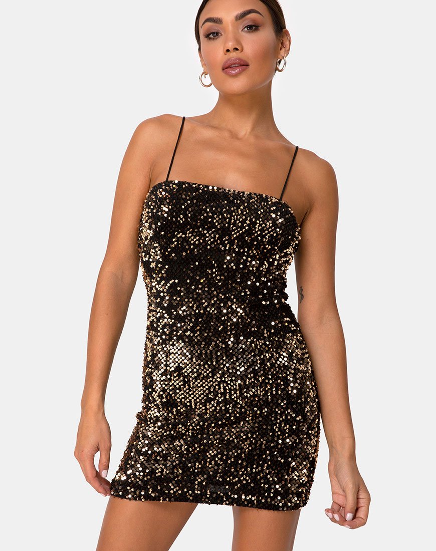 Afbeelding van Cecile Slip Jurk in Fluweel Goud Pailletten