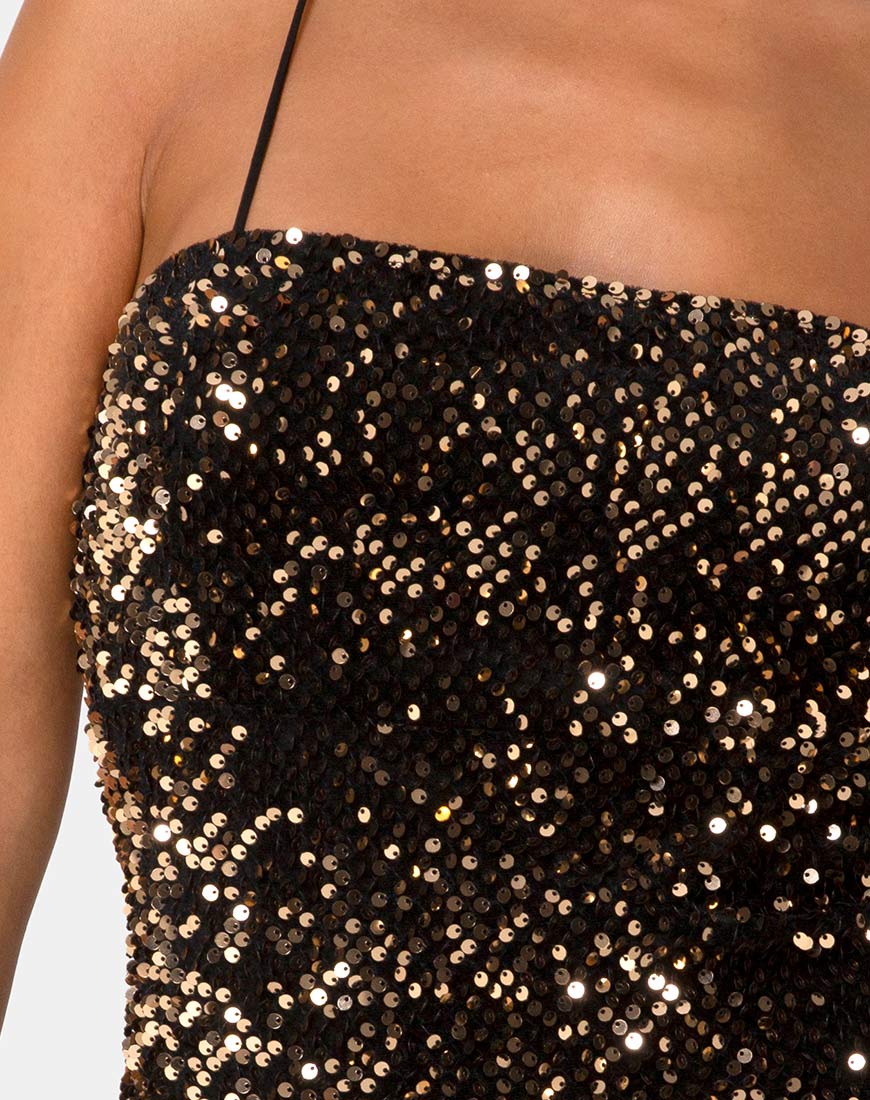 Afbeelding van Cecile Slip Jurk in Fluweel Goud Pailletten