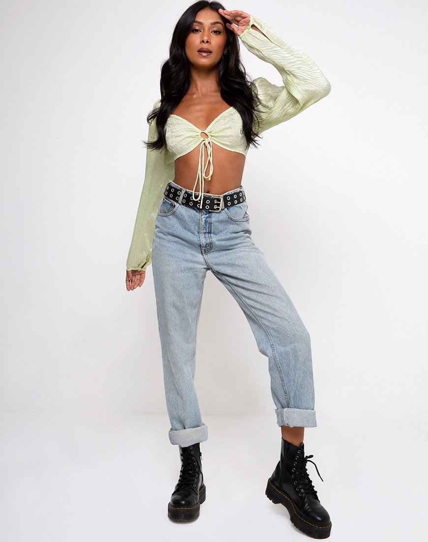 Afbeelding van Celinda Longsleeve Top in Satin Zebra Pistachio