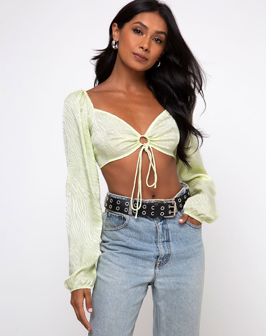 Afbeelding van Celinda Longsleeve Top in Satin Zebra Pistachio