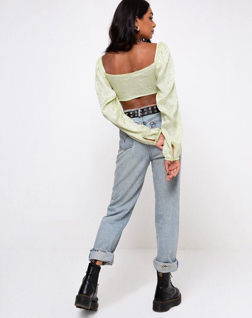 Afbeelding van Celinda Longsleeve Top in Satin Zebra Pistachio