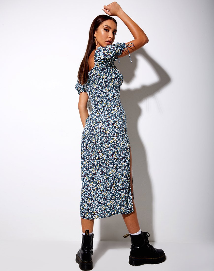 Afbeelding van Cello Midi Dress in Floral Field Navy