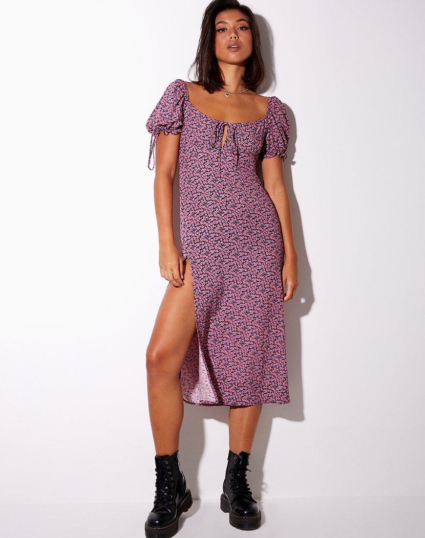Afbeelding van Cello Midi Dress in Floral Fun Pink