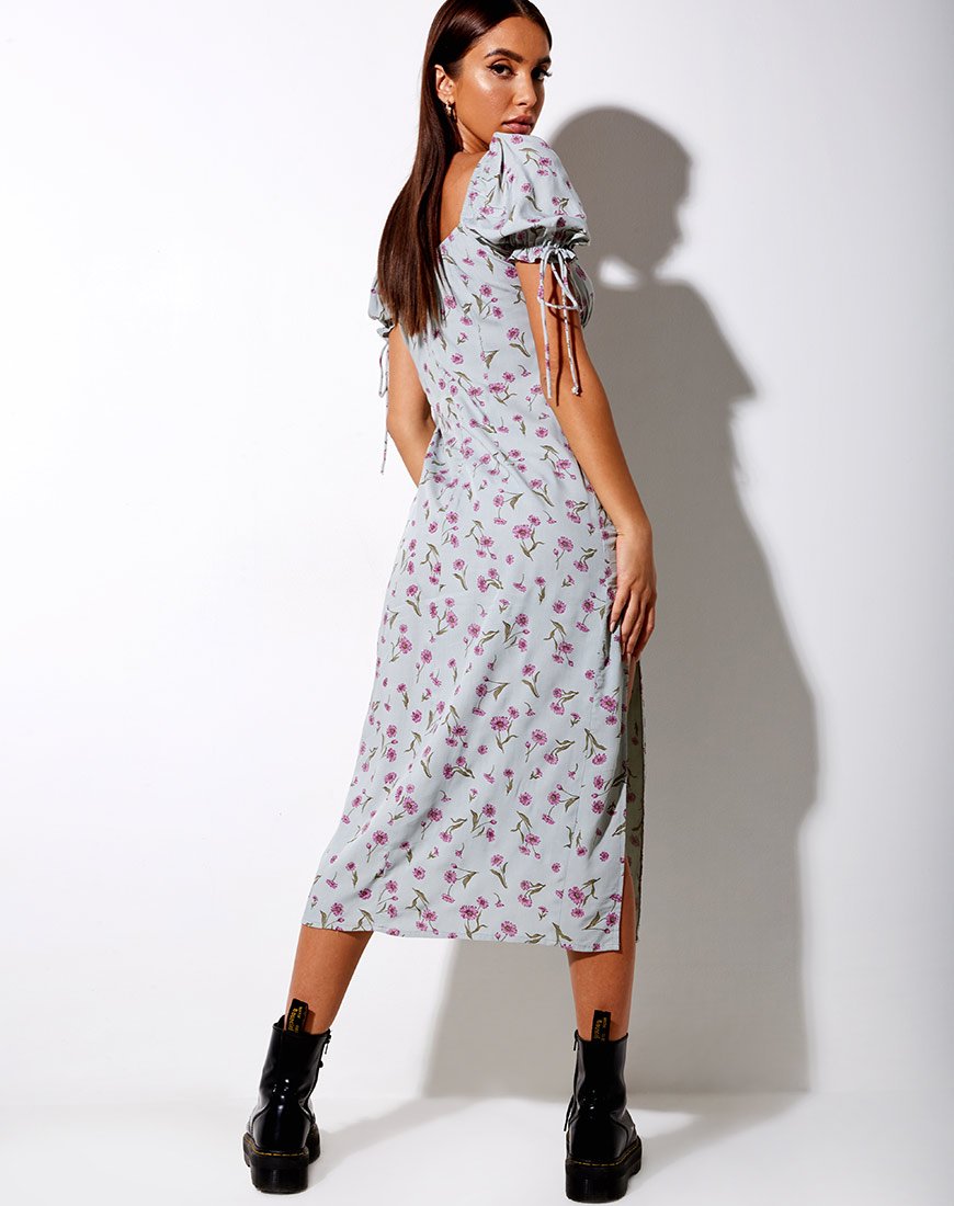 Afbeelding van Cello Midi Dress in Little Petal Dusky Blue