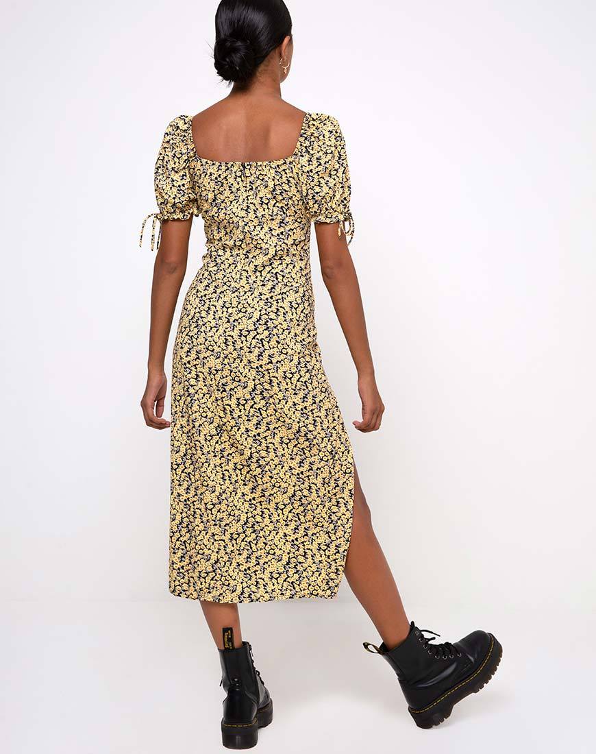 Afbeelding van Cello Midi Dress in Mini Bloom Geel