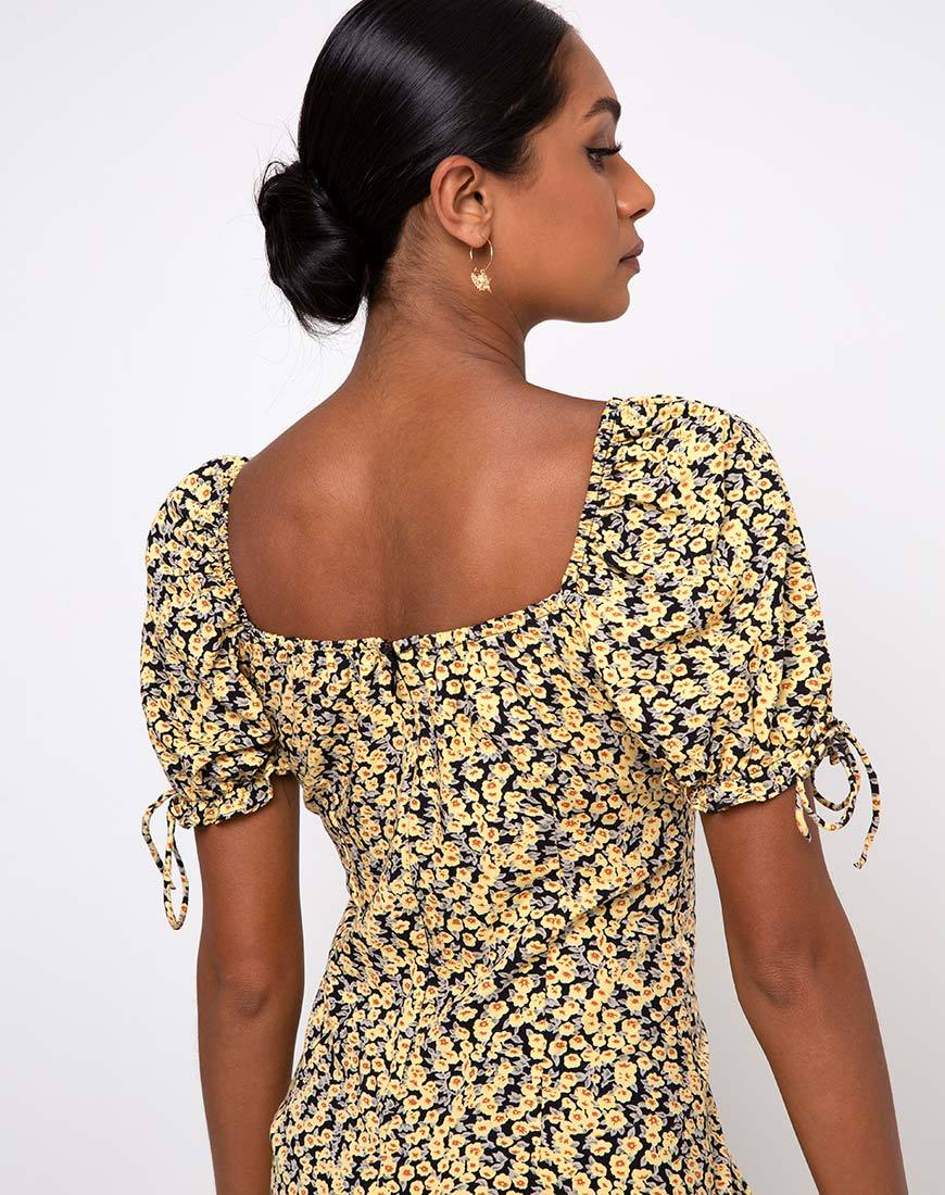 Afbeelding van Cello Midi Dress in Mini Bloom Geel