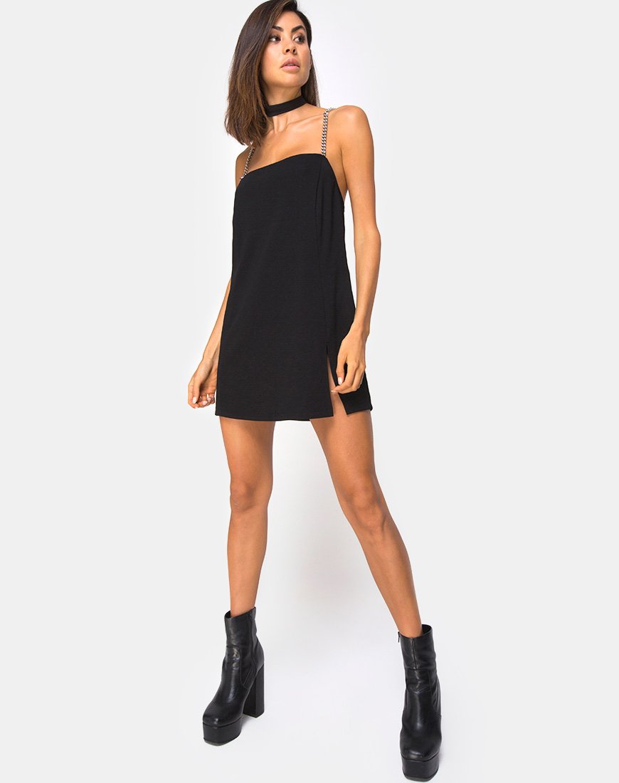 Afbeelding van Chanista Mini jurk in zwart met zilveren ketting