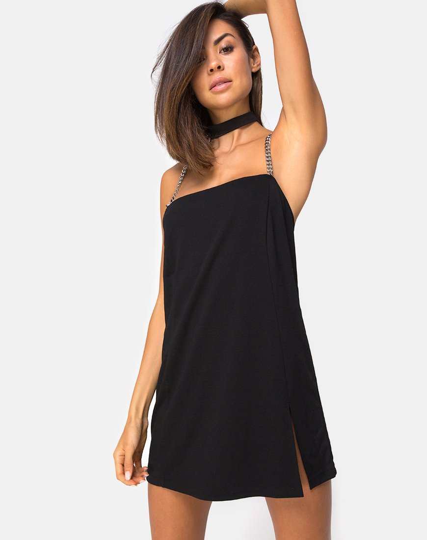 Afbeelding van Chanista Mini jurk in zwart met zilveren ketting