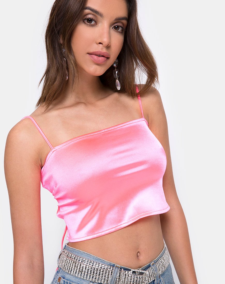 Afbeelding van Champo Top in Fluro Satijn Roze