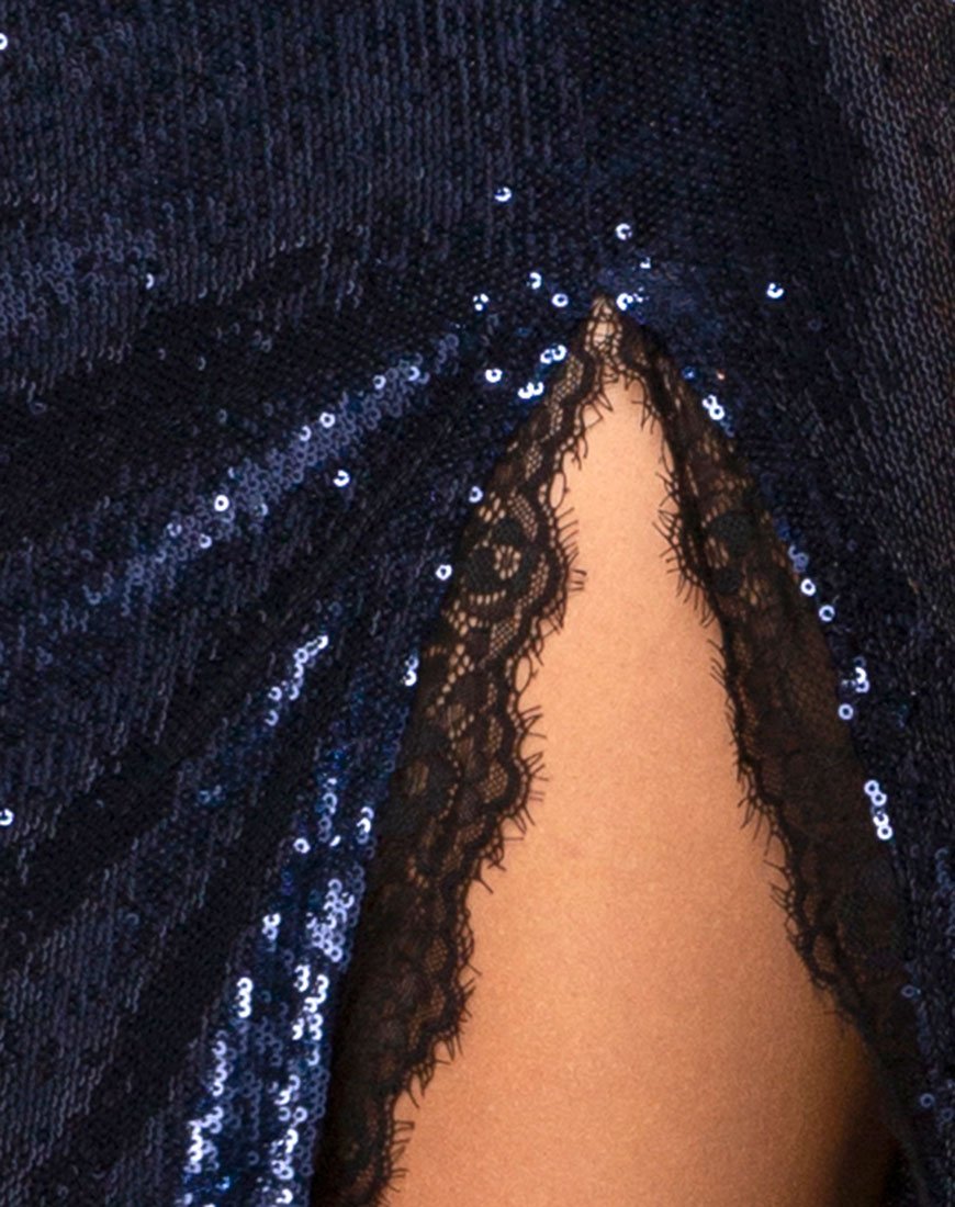Afbeelding van Chelo Rok in Midnight Mini Pailletten met Zwart Kant