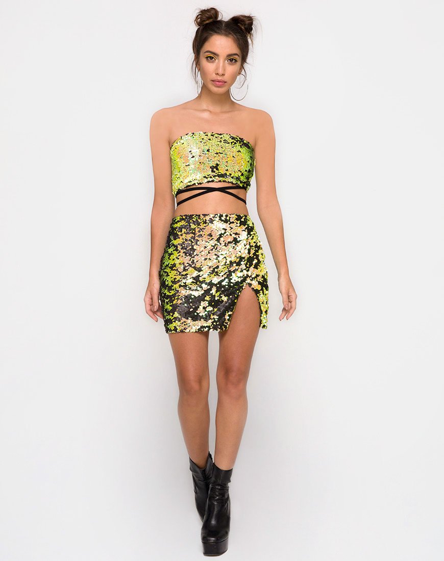 Afbeelding van Cheri Splitrok in Citrus Zwart Pailletten