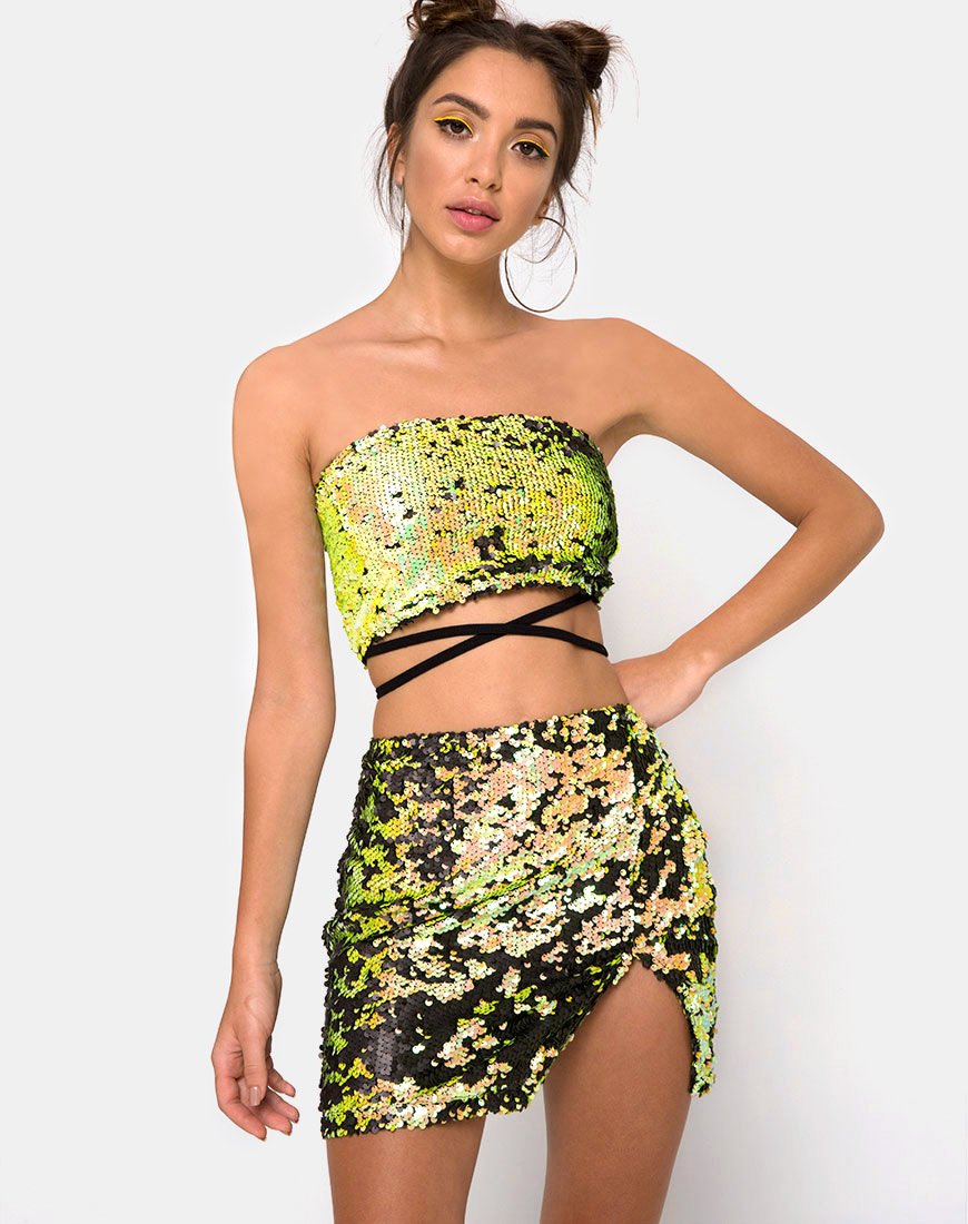 Afbeelding van Cheri Splitrok in Citrus Zwart Pailletten