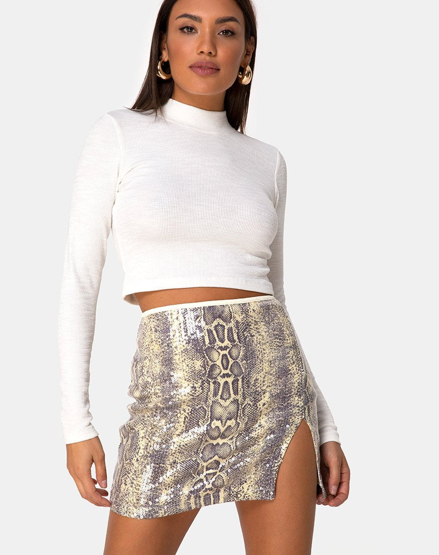Cheri Split Mini Rok in Acid Snake Clear Sequin