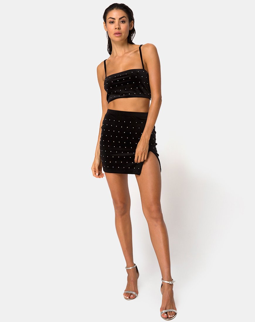 Afbeelding van Kylie Crop Top in Diamante Zwart