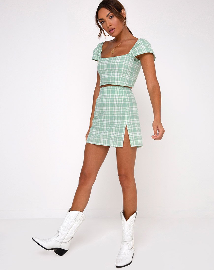 Afbeelding van Rinka minirok in tafelkleed Neo Mint