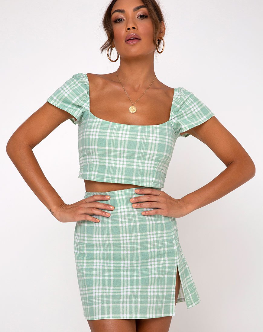 Afbeelding van Rinka minirok in tafelkleed Neo Mint