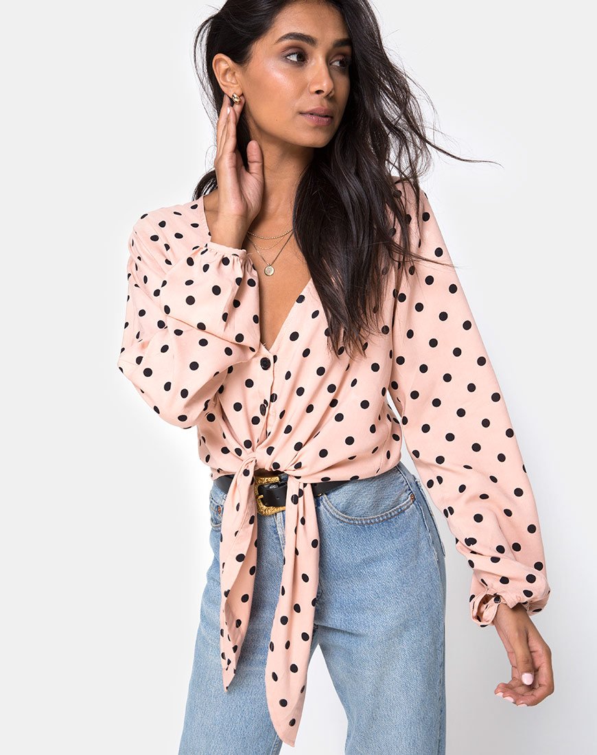 Citra Top in New Polka Nude Zwart