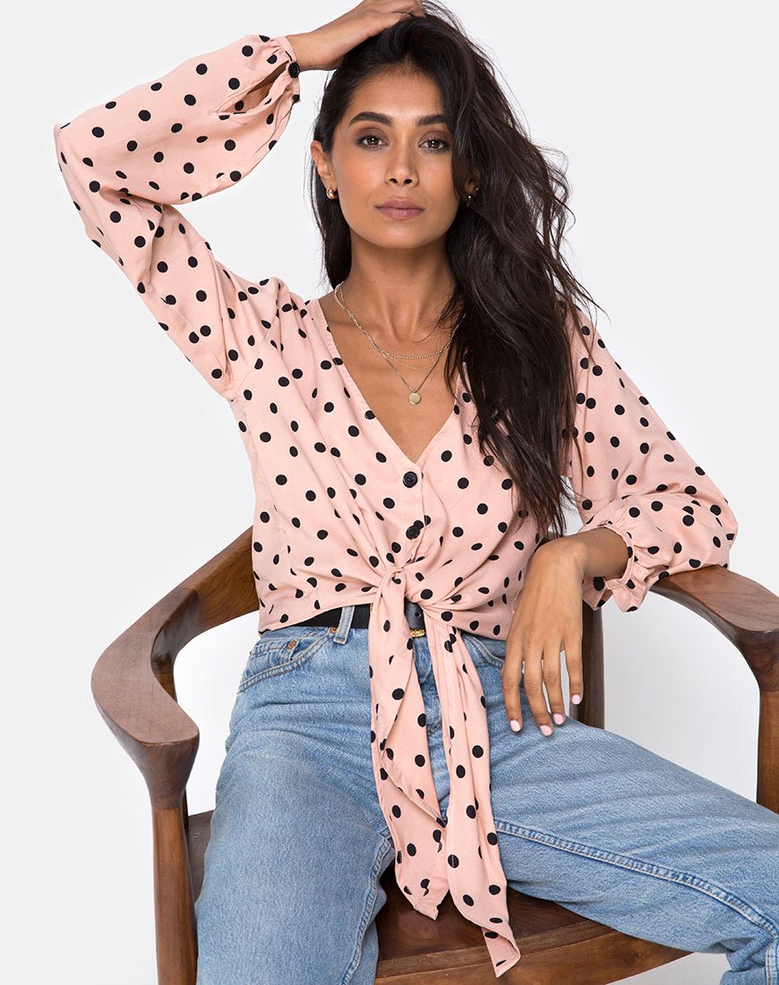 Citra Top in New Polka Nude Zwart