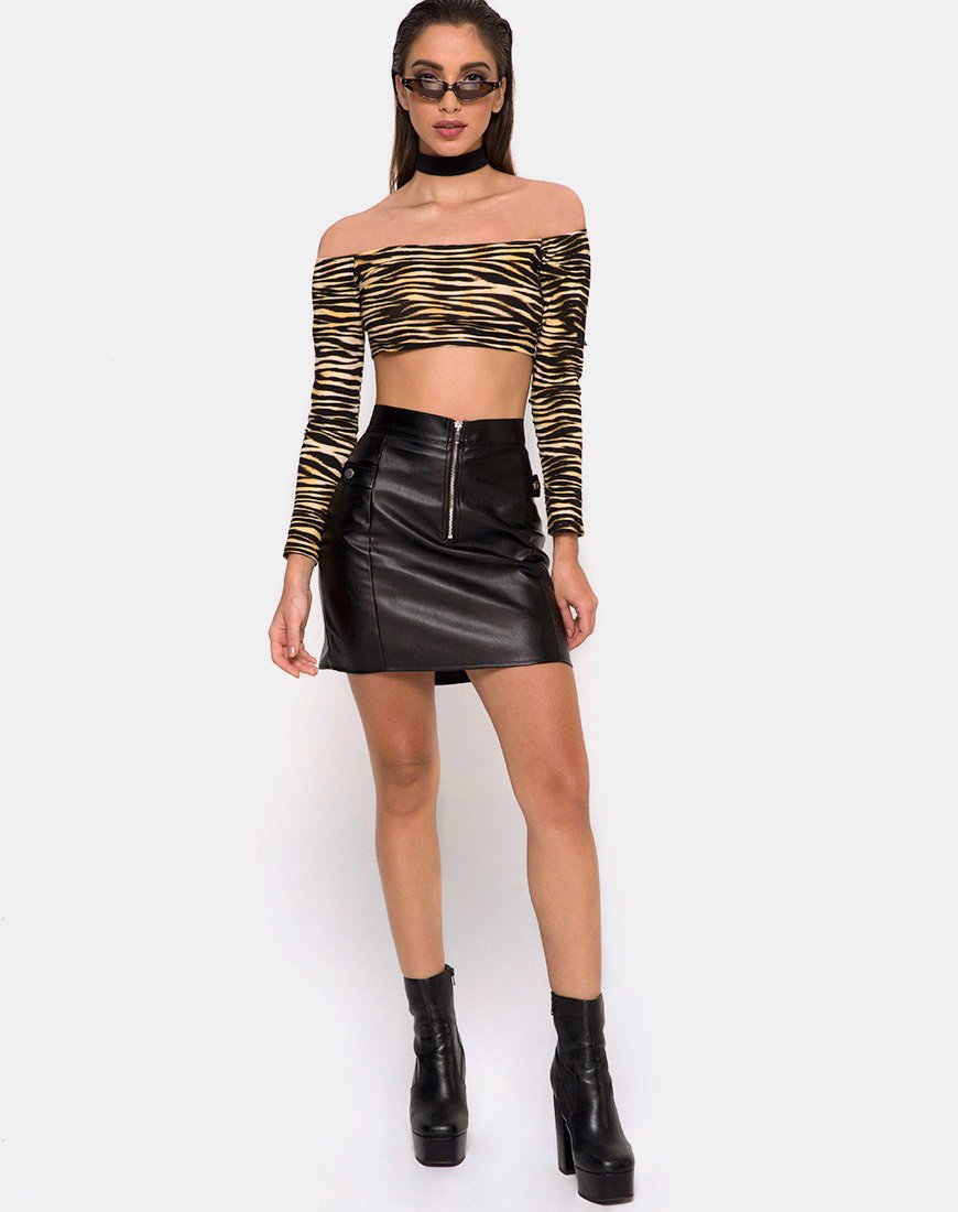 Afbeelding van Coga Off Shoulder Top in Zips Zebra Bruin