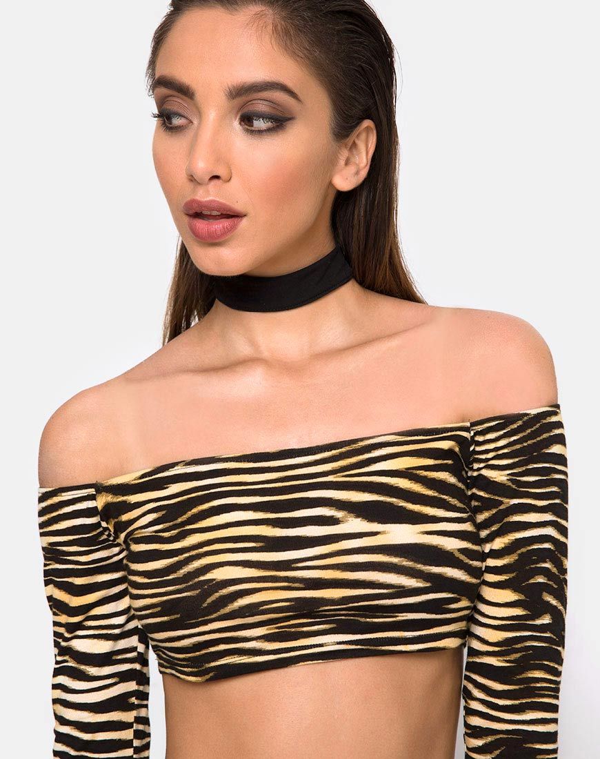 Coga Off Shoulder Top in Zip's Zebra Bruin