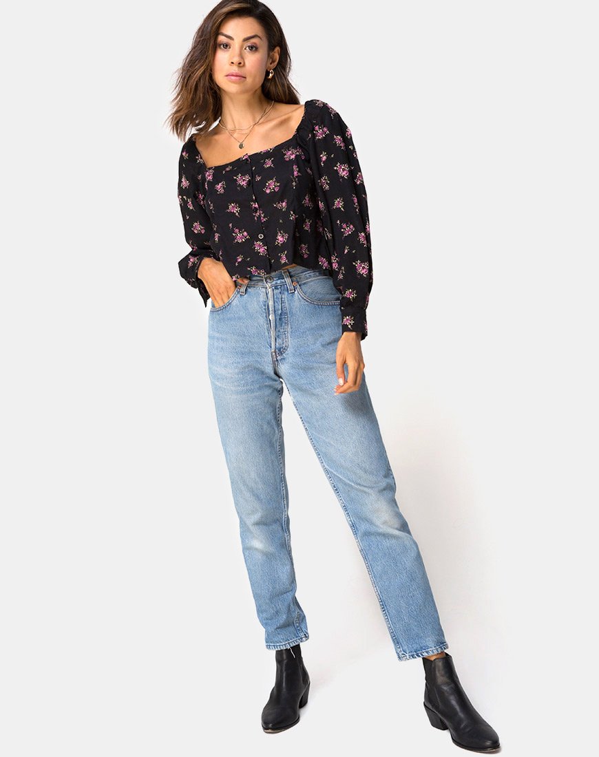 Afbeelding van Conila Crop Blouse in Sohey Rose Zwart