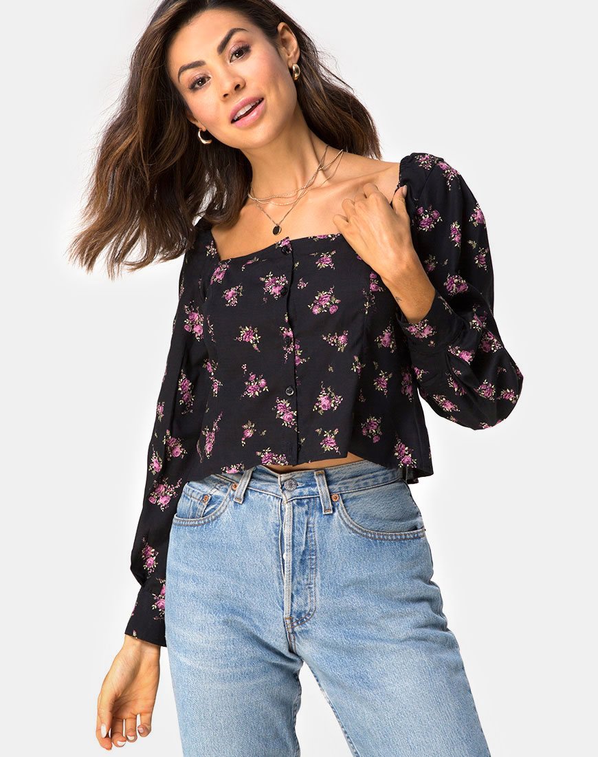 Afbeelding van Conila Crop Blouse in Sohey Rose Zwart