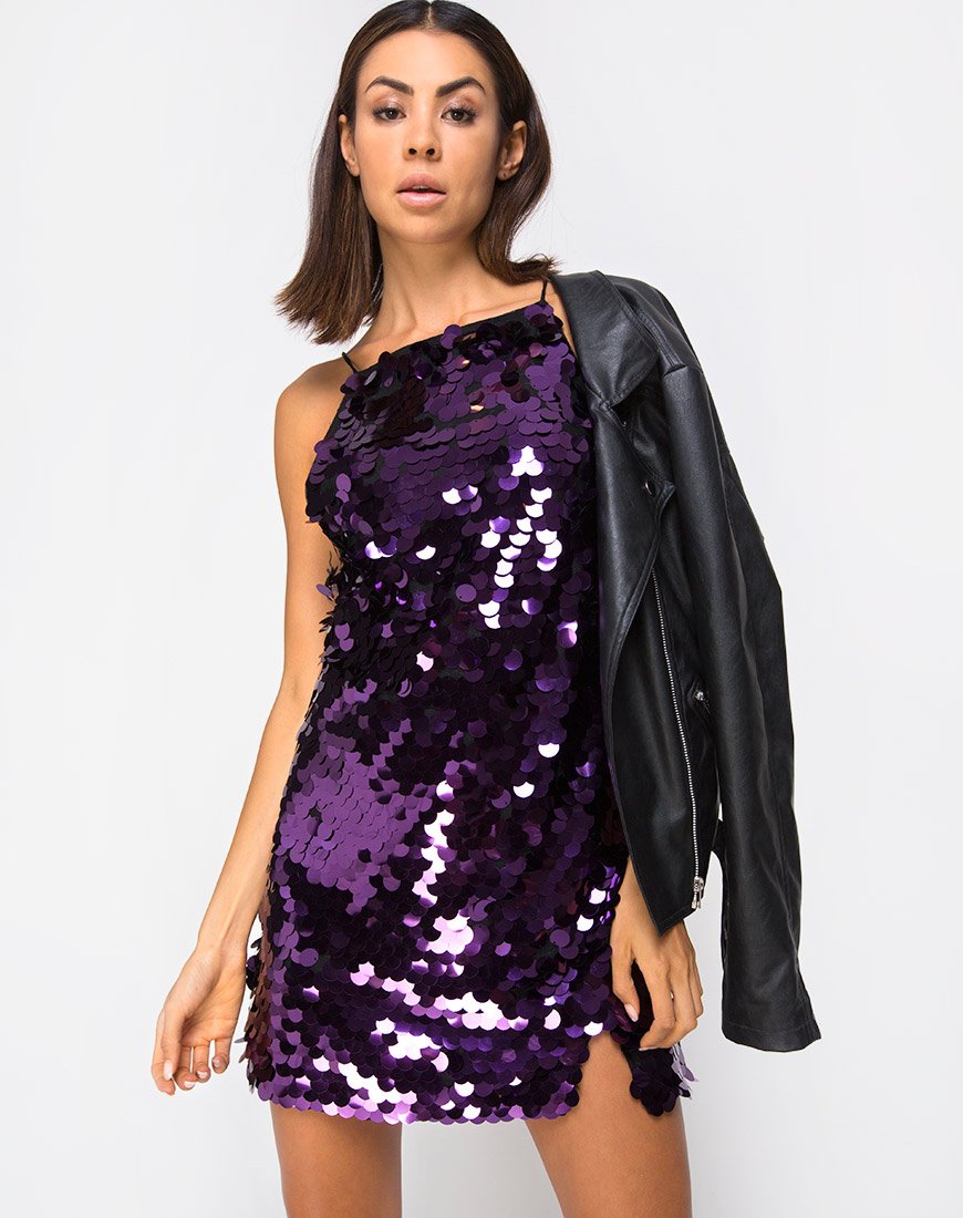 Afbeelding van Corine Slip Dress in Plum Disc Sequin