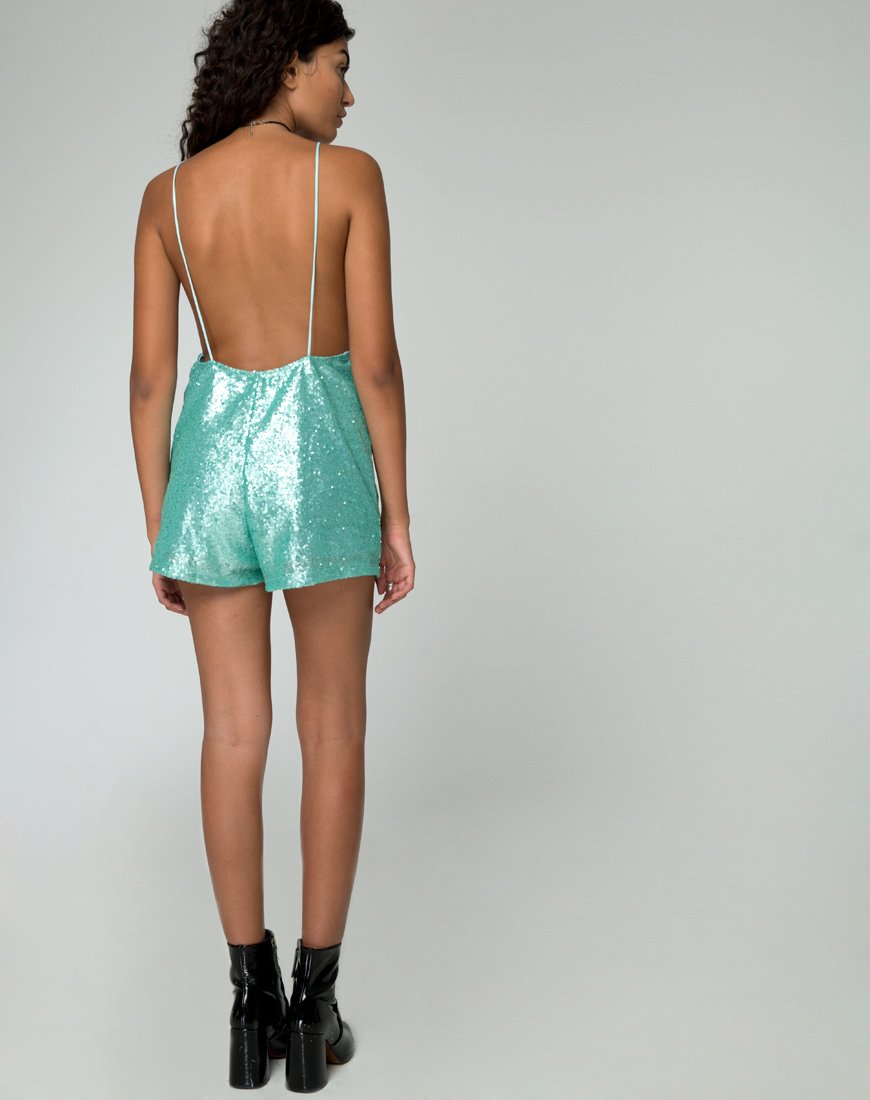 Afbeelding van Corsica Playsuit in Peppermint Mini Sequin