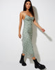 Afbeelding van Cotina Midi Dress in Sage Flower Buds Black Flock