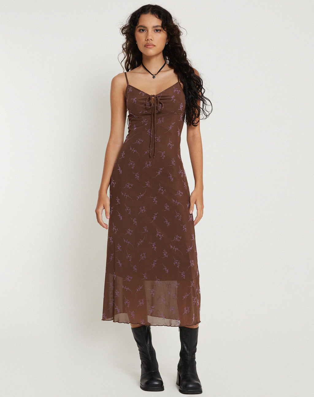 Coya Maxi Dress in Flower Stem Flock Bruin