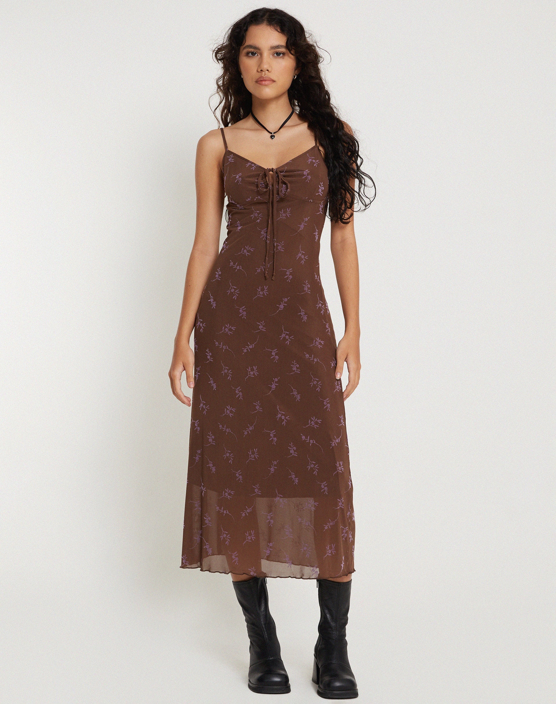 Afbeelding van Coya Maxi Dress in Flower Stem Flock Bruin