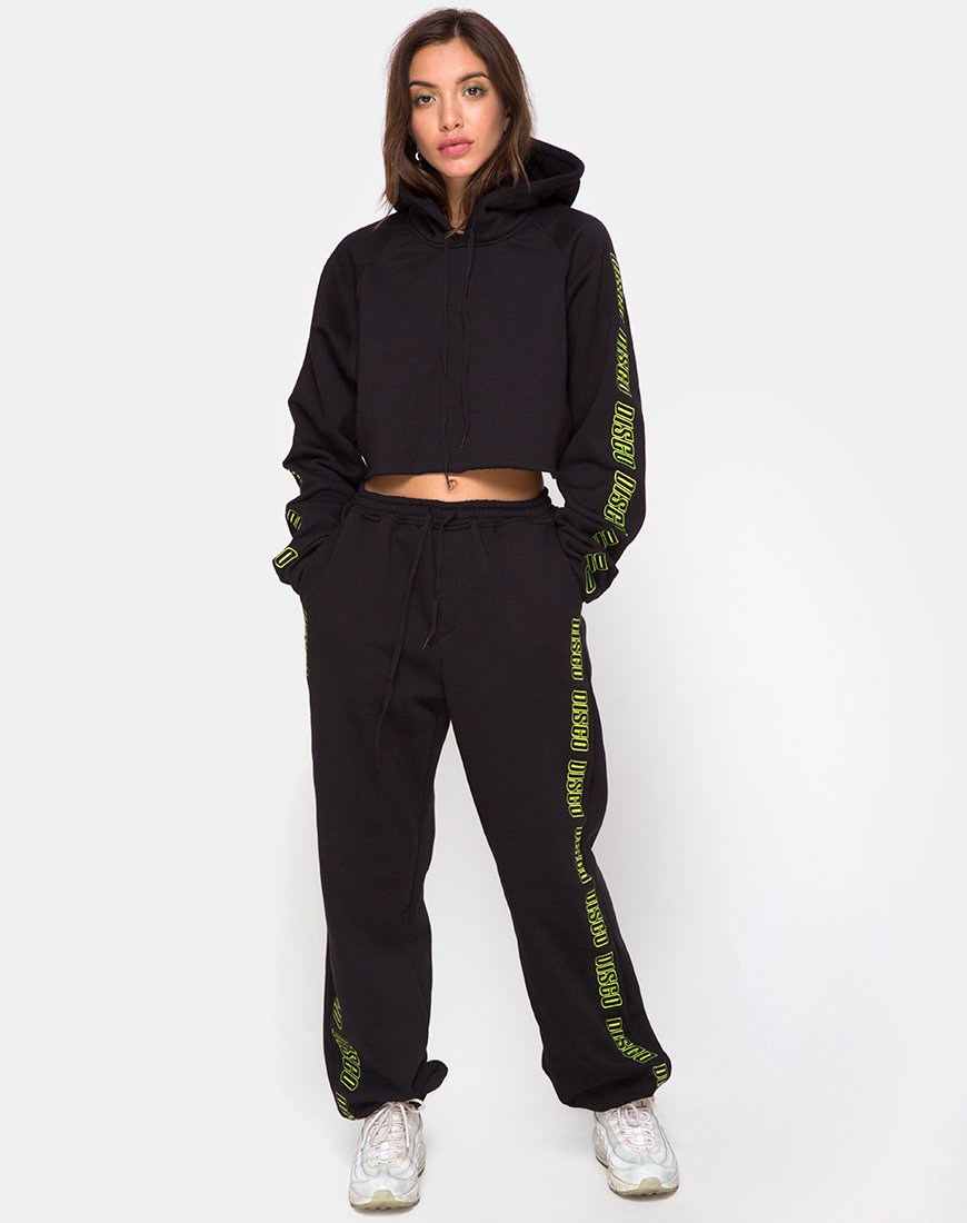 Afbeelding van Cropped Black Hoodie in Disco Embro
