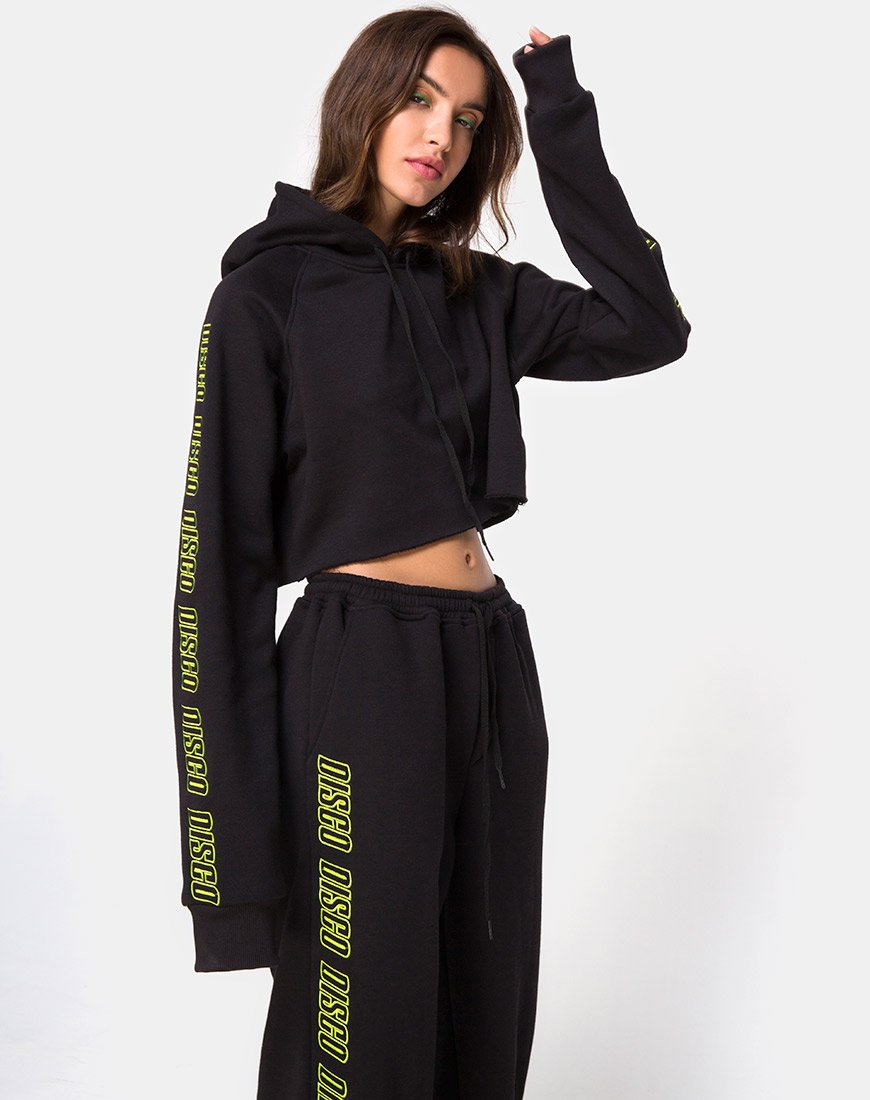 Korte zwarte hoodie in Disco Embro